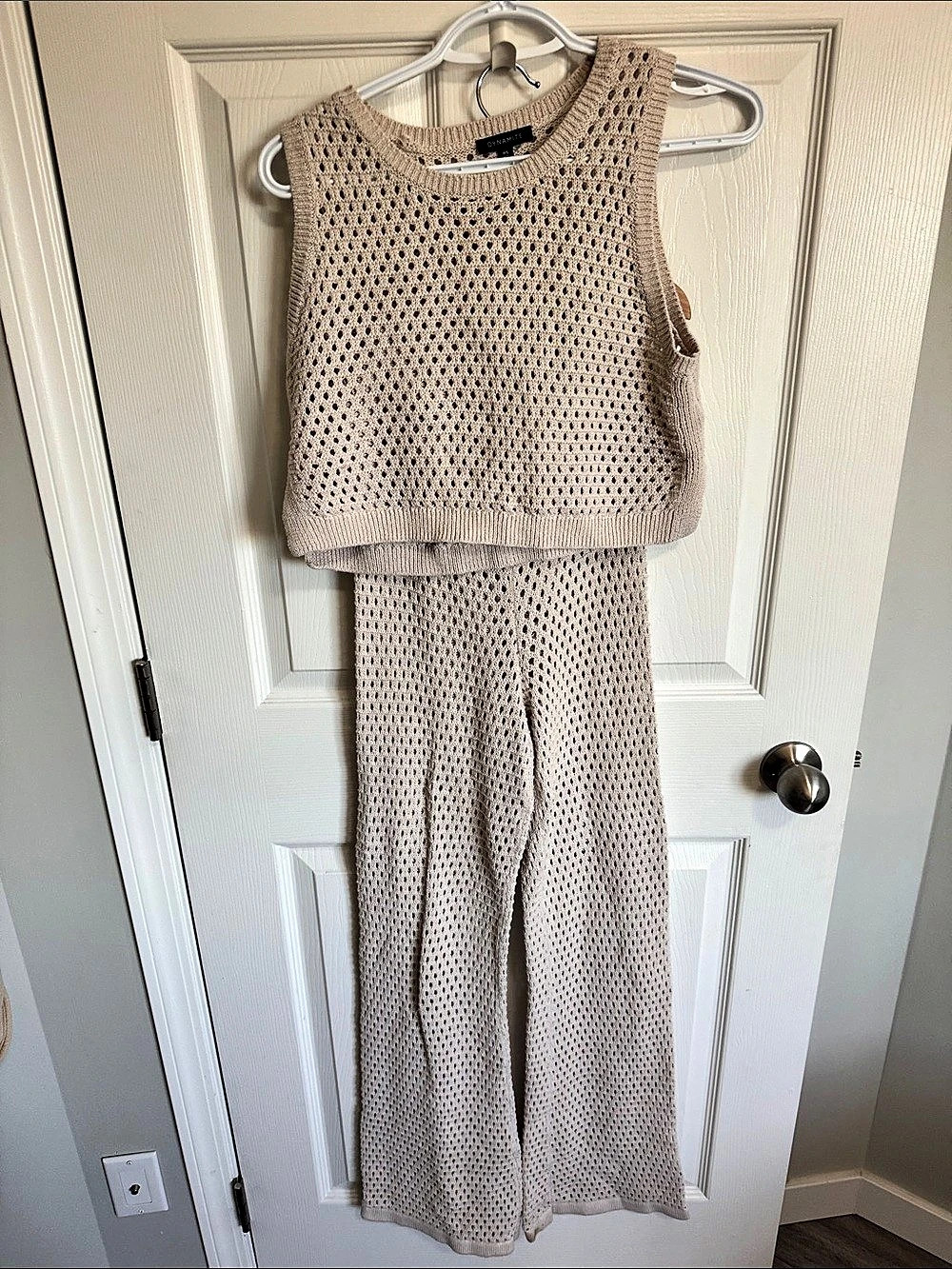 Dynamite Knit Wide Leg Two-Piece Set in Beige P/S Like New